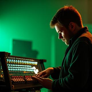 Michael Grant, Lead Technical Specialist, adjusting a stage lighting fixture.