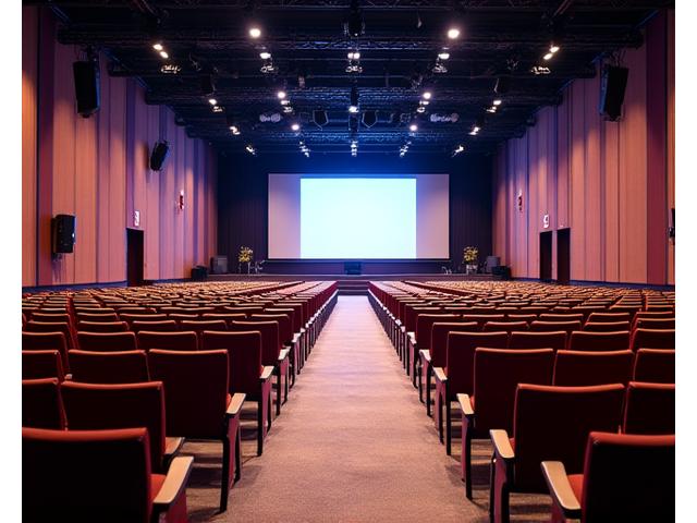 Large-scale corporate conference with multiple breakout rooms and a registration desk.
