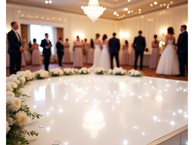 Classic white dance floor set up for a wedding reception