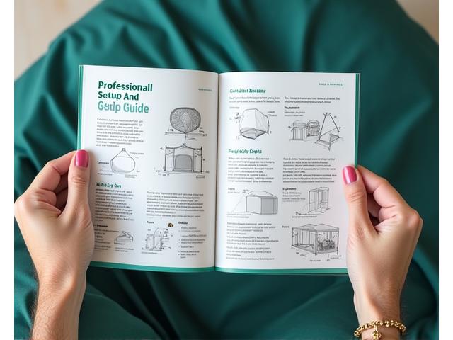 Open setup guide booklet with diagrams for event tent assembly.