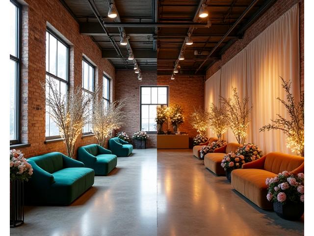 Before and after of industrial venue transformed into elegant event space