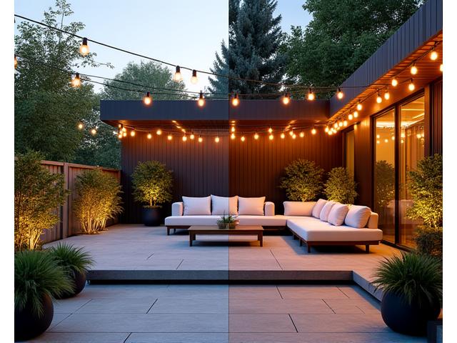 Before and after of outdoor space enhanced with weather-resistant furniture