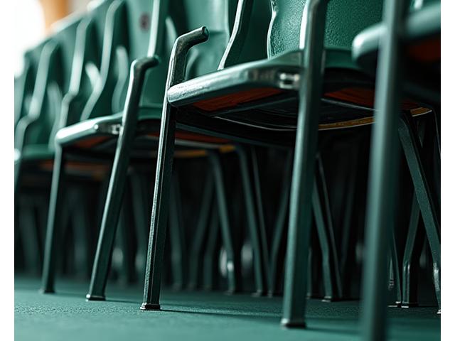 Stack of chairs showing commercial-grade construction and reinforced joints