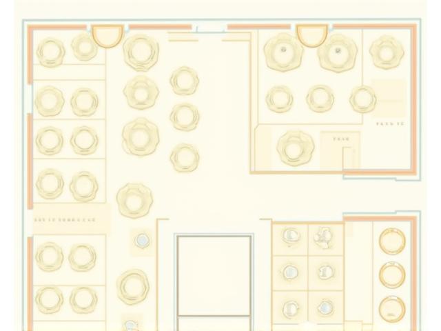 Floor plan diagram for a wedding reception layout with round tables and a dance floor