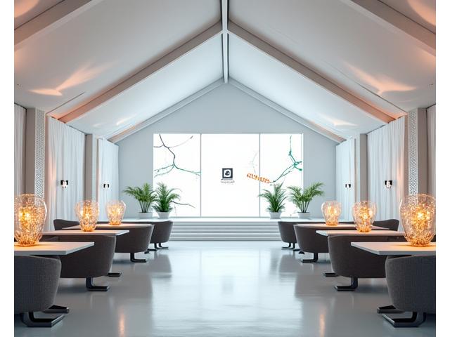 Modern frame marquee with sleek lines and a contemporary interior for a corporate event.